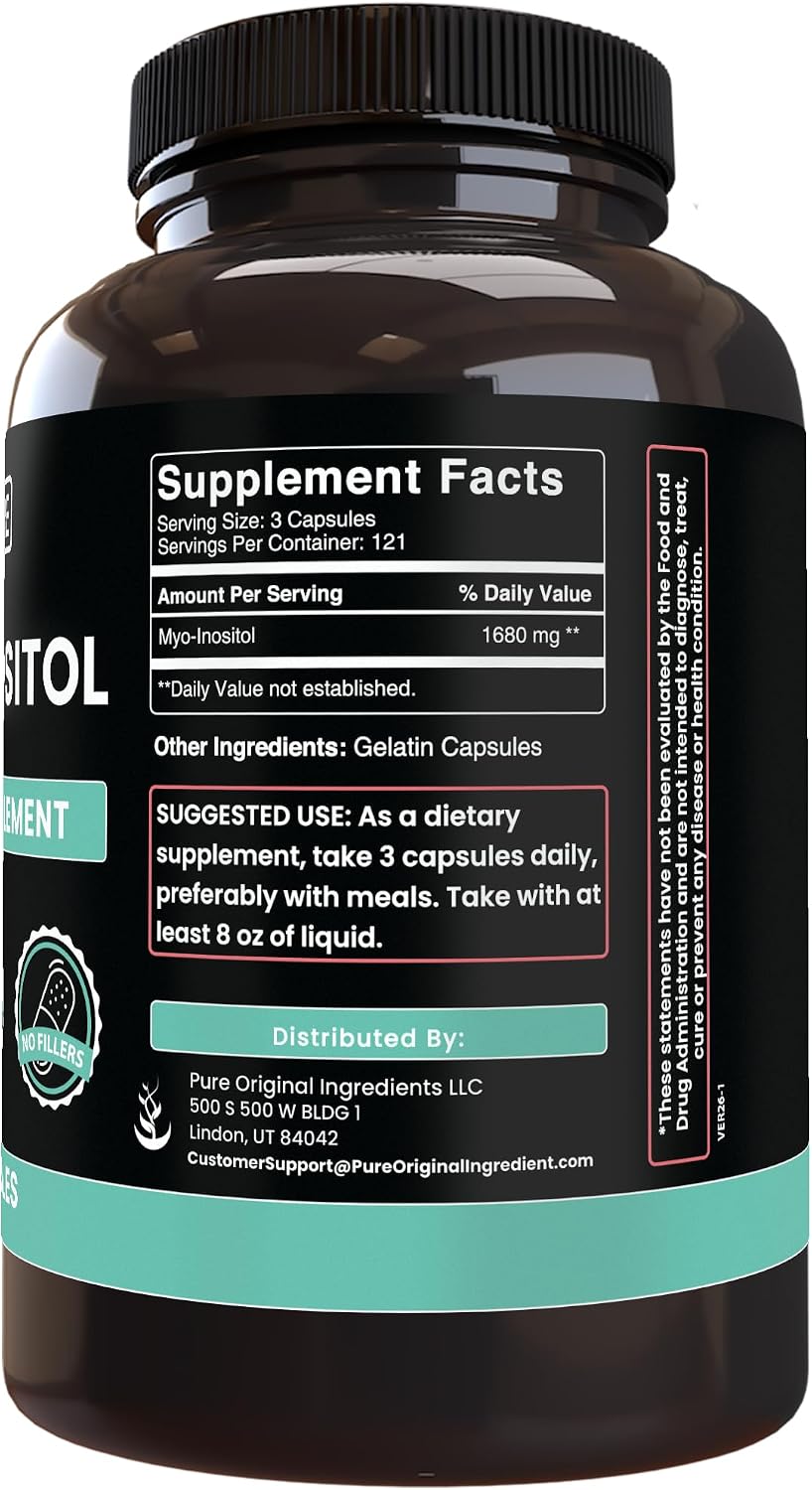 Myo-Inositol Puro 365 Cápsulas – Sin Magnesio ni Rellenos, Verificado en Laboratorio