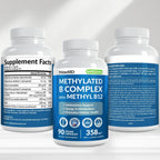 Complejo B Metilado con Metilfolato y B12 Metilcobalamina 1000 mcg - Multivitamínico para Energía, Función Cerebral y Bienestar - Complejo de Vitamina B para Hombres y Mujeres (360 porciones, Pack de 4)