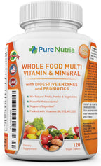 Whole Food Multivitamin with Probiotics and Enzymes - 120 Capsules for Women and Men