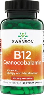 Swanson Vitamina B12 Cianocobalamina 500 mcg - 250 Cápsulas