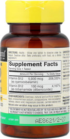 MASON NATURAL Vitamina B12 5.000 mcg – Comprimidos de Disolución Rápida, 30 Comprimidos