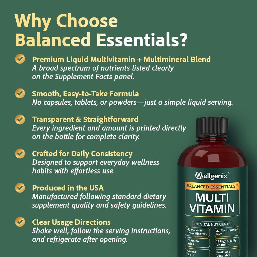 Wellgenix Balanced Essentials Multivitamínico y Minerales Líquido - 946 ml (32 fl oz)
