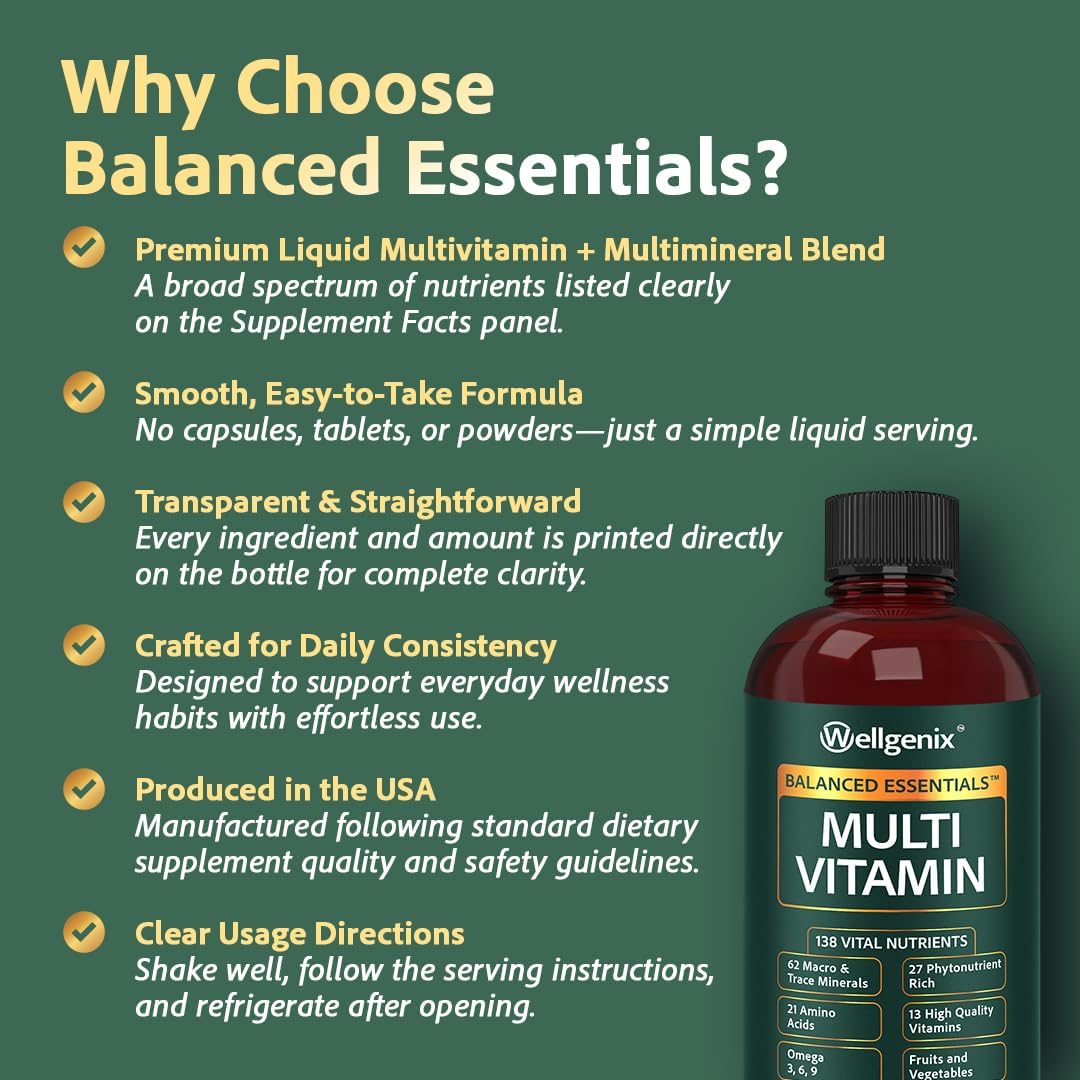 Wellgenix Balanced Essentials Multivitamínico y Minerales Líquido - 946 ml (32 fl oz)