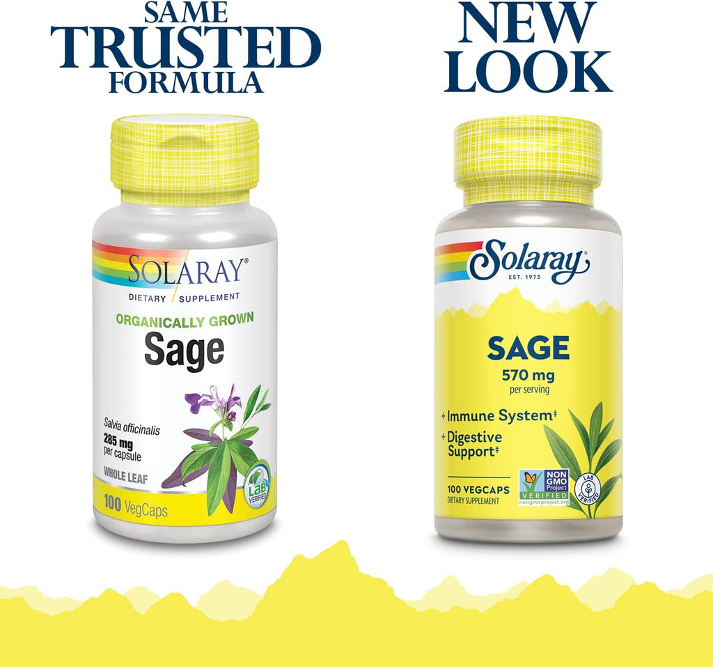 SOLARAY Hojas de Salvia - 570 mg, 100 Cápsulas Veganas