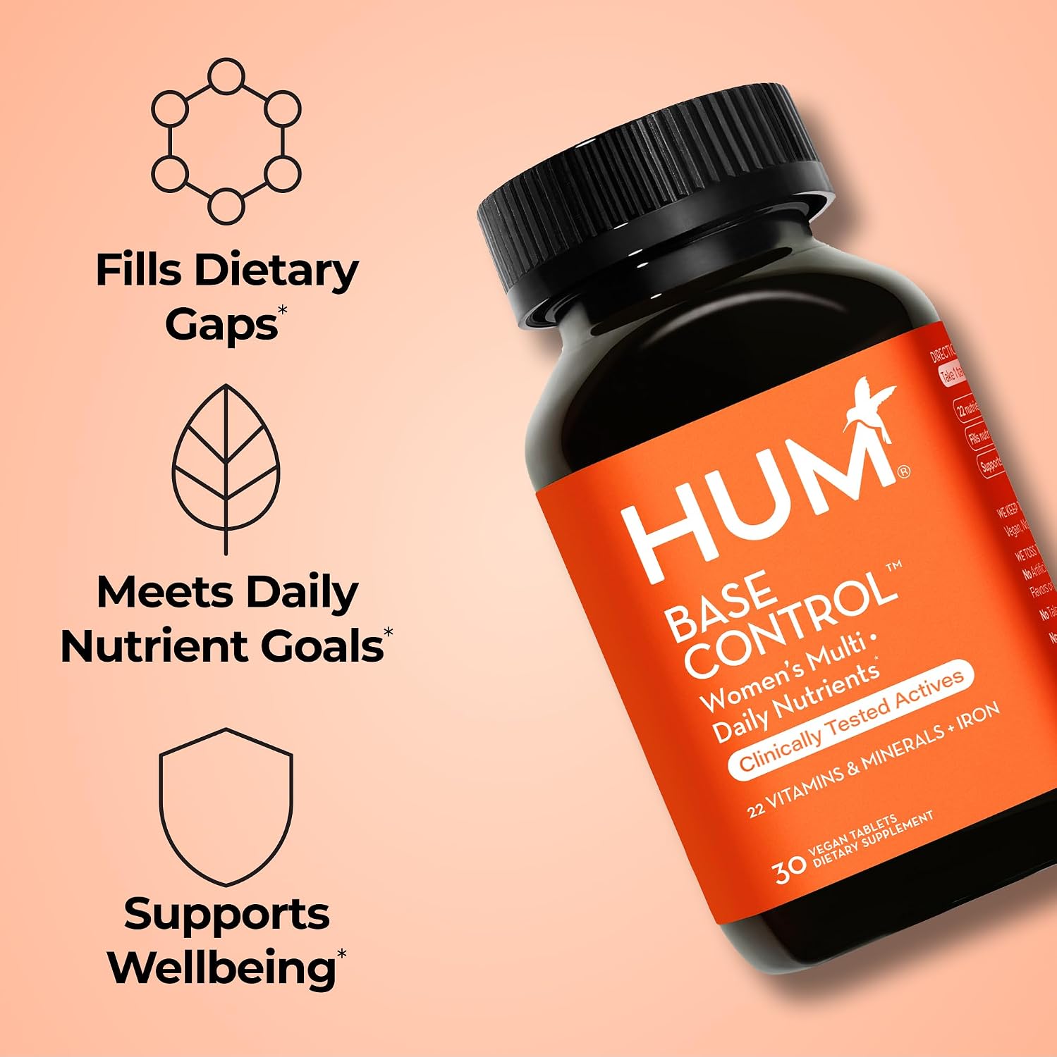 HUM Base Control Multivitamin para Mujeres – 22 Vitaminas y Minerales Esenciales con Hierro, Biotina y Zinc – 30 Cápsulas