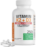 Bronson Vitamina D3 y K2 MK-7 Extra Fuerte 10000 UI + 120 mcg, 250 Cápsulas