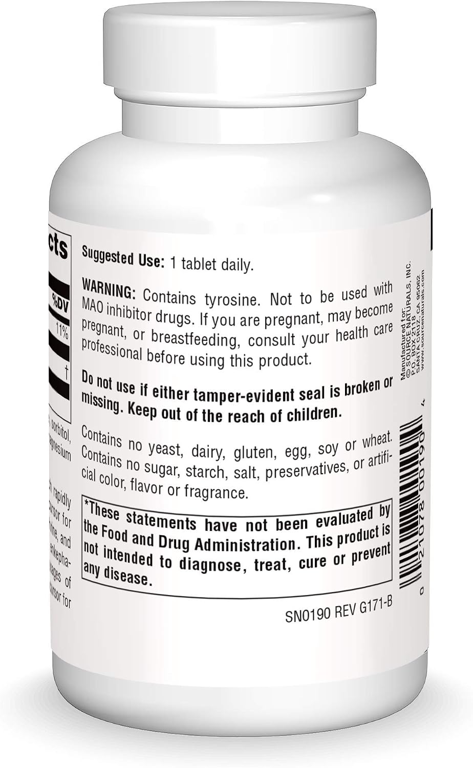 Source Naturals L-Tirosina - Complemento alimenticio de aminoácido libre - 100 comprimidos
