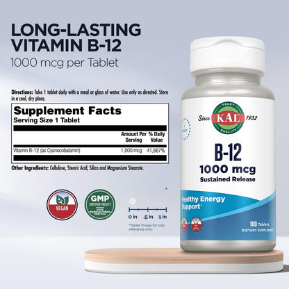 KAL Vitamina B12 1000mcg, Liberación – Función normal del sistema nervioso: Mantiene la salud de las neuronas y – Image 2