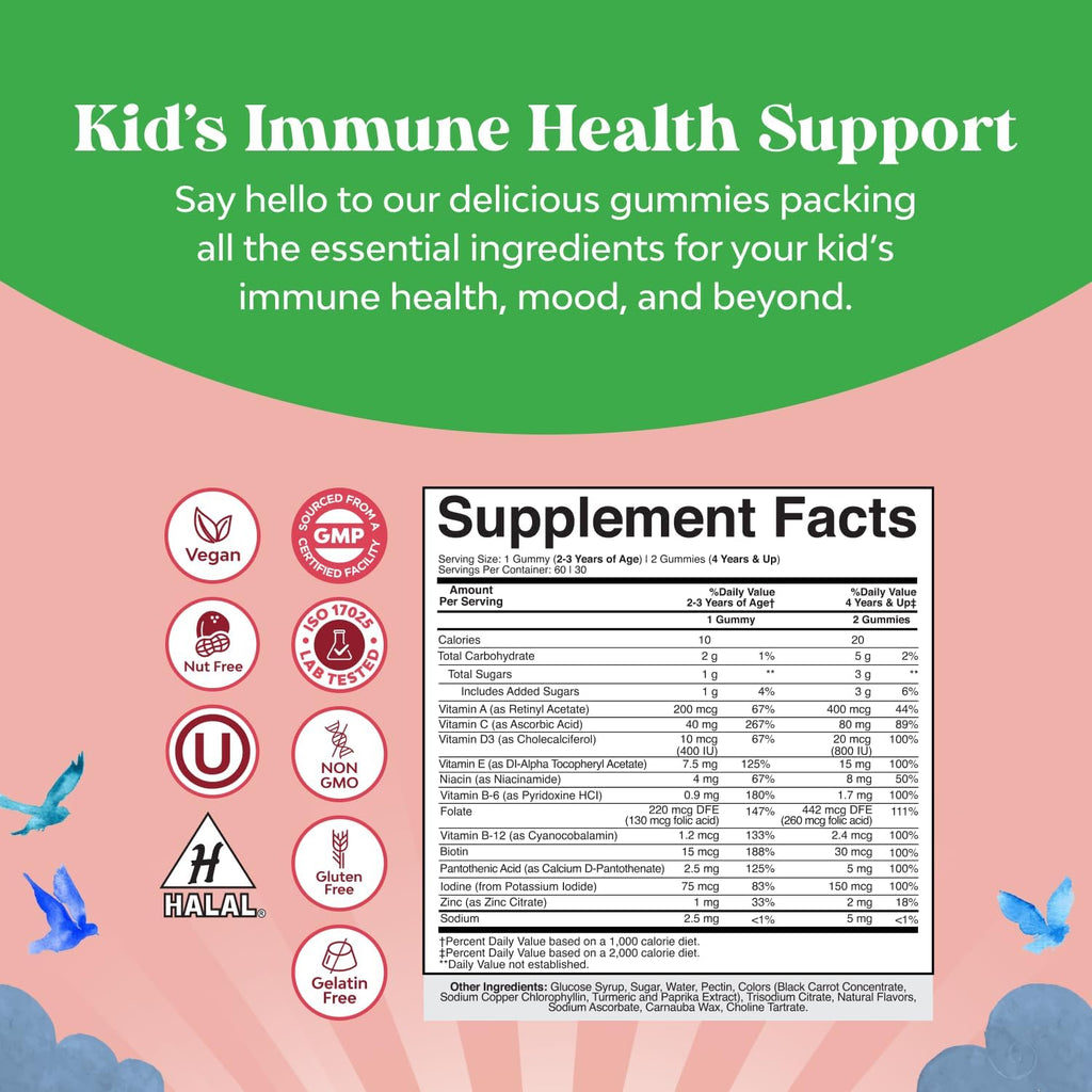 Natures Craft Kids Multivitamin Gummies - Multivitamínico Infantil en Gominolas con Vitaminas A, C, D3, E, B6 y B12, Zinc y Yodo - Fórmula Masticable para la Salud Infantil - 60 Recuento