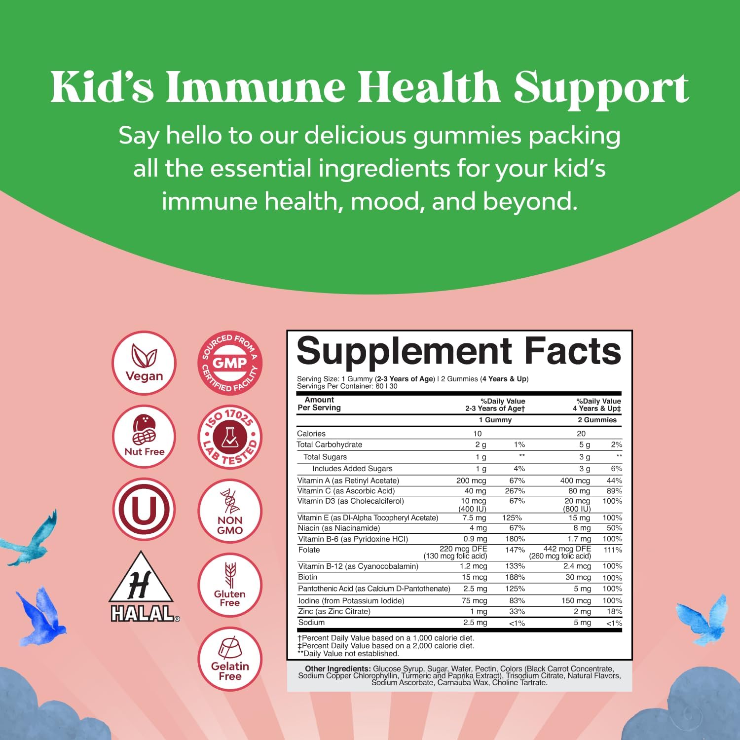 Natures Craft Kids Multivitamin Gummies - Multivitamínico Infantil en Gominolas con Vitaminas A, C, D3, E, B6 y B12, Zinc y Yodo - Fórmula Masticable para la Salud Infantil - 60 Recuento