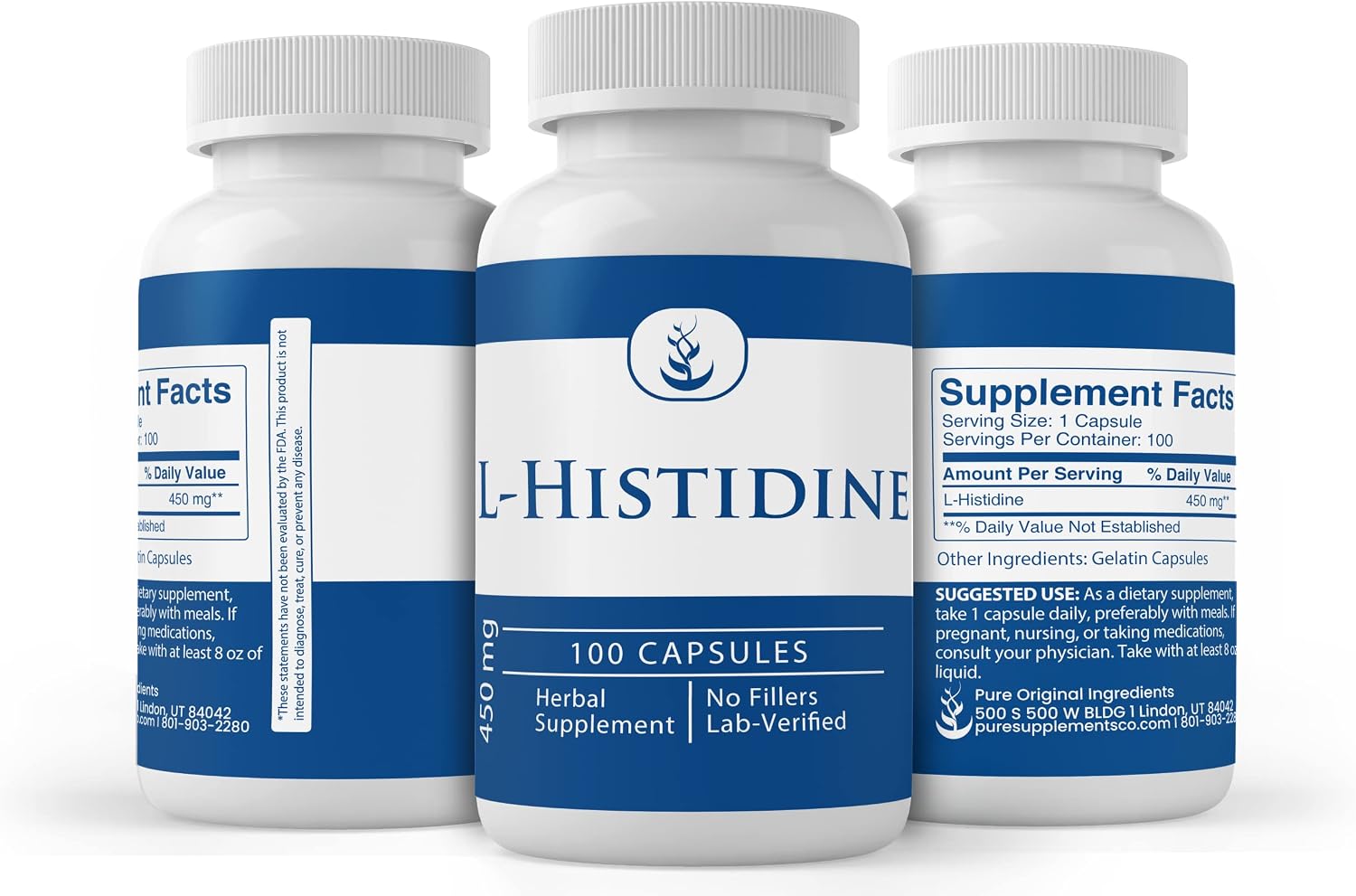 PURE ORIGINAL INGREDIENTS L-Histidina (100 Cápsulas) Siempre Puro, Sin Aditivos ni Rellenos, Verificado en Laboratorio