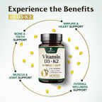 Vitamina D3 4000 UI + K2 (MK-7) 100 mcg - Suplemento 2 en 1 para Huesos, Corazón e Inmunidad - 240 Cápsulas Blandas
