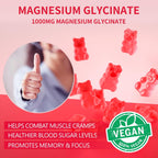 Gominolas de Magnesio Glicinato 1000mg - Sin Azúcar - 180 Gominolas Sabor Frambuesa