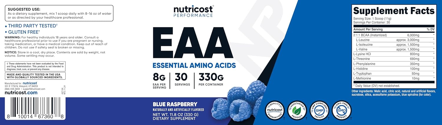 Nutricost EAA Powder 30 Servings (Blue Raspberry) - Aminoácidos Esenciales