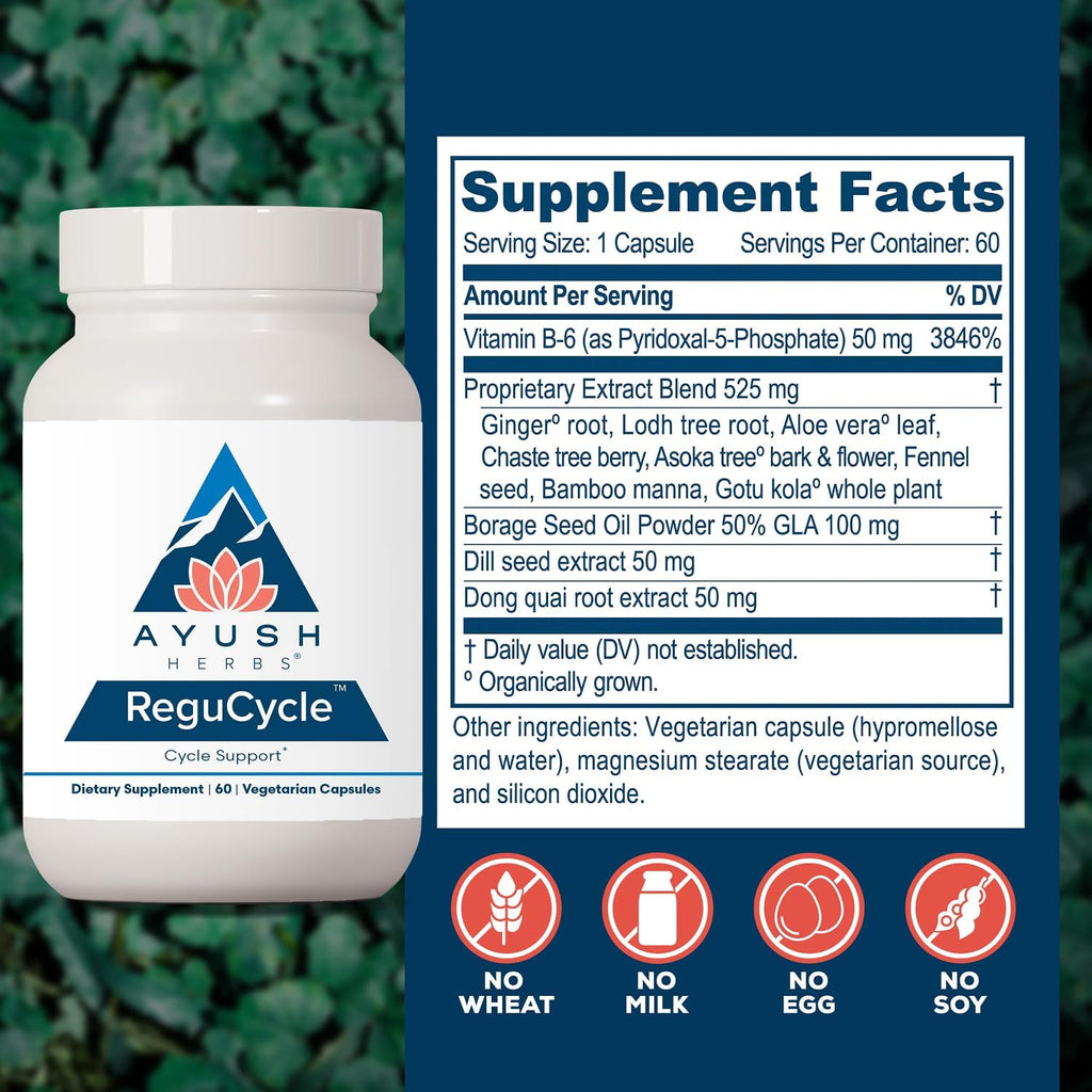 Ayush Herbs Regu-Cycle, Equilibrio Hormonal para Mujeres, 60 Porciones