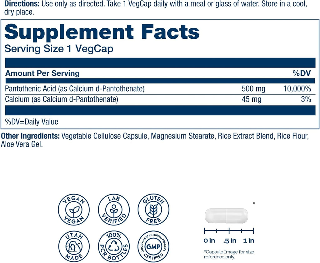 Solaray Ácido Pantoténico 500 mg - 250 Cápsulas