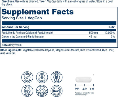 Solaray Ácido Pantoténico 500 mg - 250 – El ácido pantoténico contribuye a la reducción del cansancio y la fatiga. – Image 2