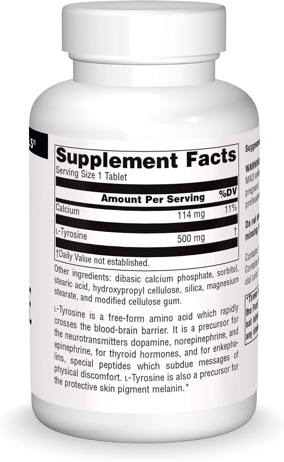 Source Naturals L-Tirosina - Complemento alimenticio de aminoácido libre - 100 comprimidos