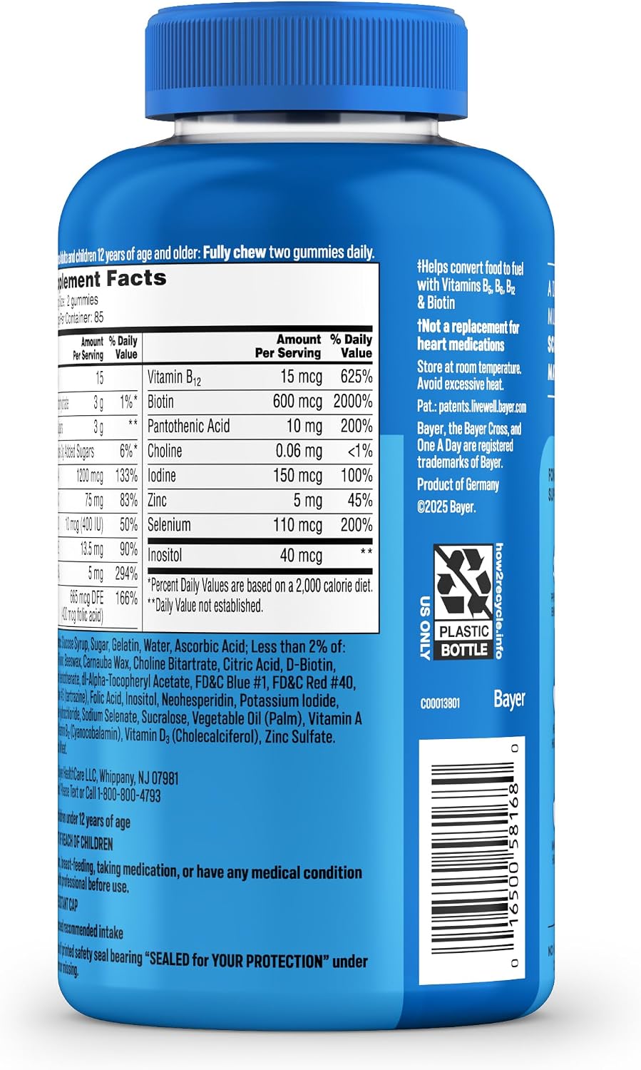 One A Day Men's Multivitamins Gummies – Multivitamínico para hombres con vitamina D, zinc, ácido fólico, gomitas masticables, 170 unidades