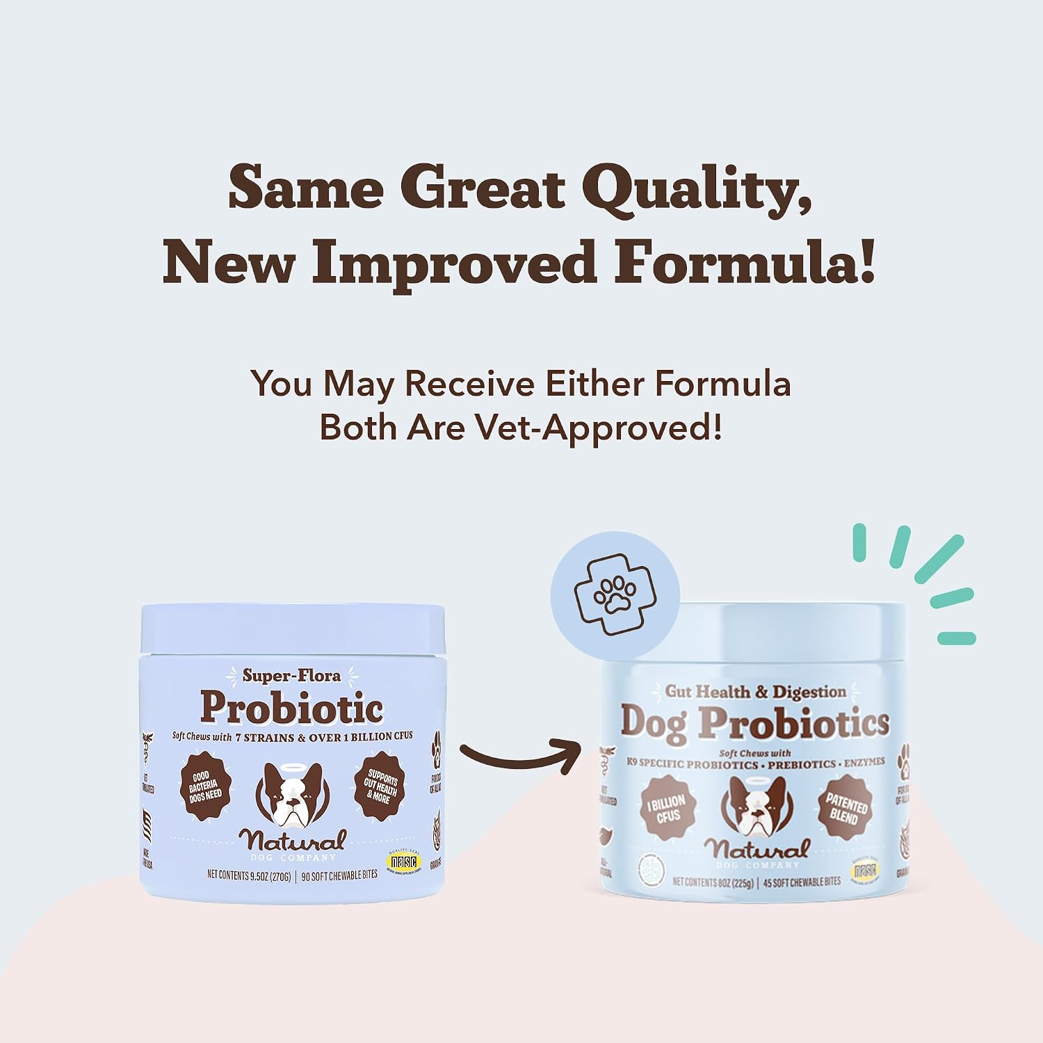 Natural Dog Company Probióticos para Perros – Masticables con 1B UFC, Cepas Microencapsuladas, Prebióticos y Enzimas para la Salud Digestiva, 45 unidades