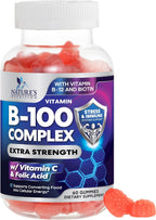 Vitamin B Complex Gummies – Extra Strength Super B Vitamin Gummy con Vitamina C, Apoyo Inmunológico para Hombres y Mujeres – Suplemento de Energía y Apoyo Cerebral con Ácido Fólico, Niacina, B6, B12 – 60 Gominolas
