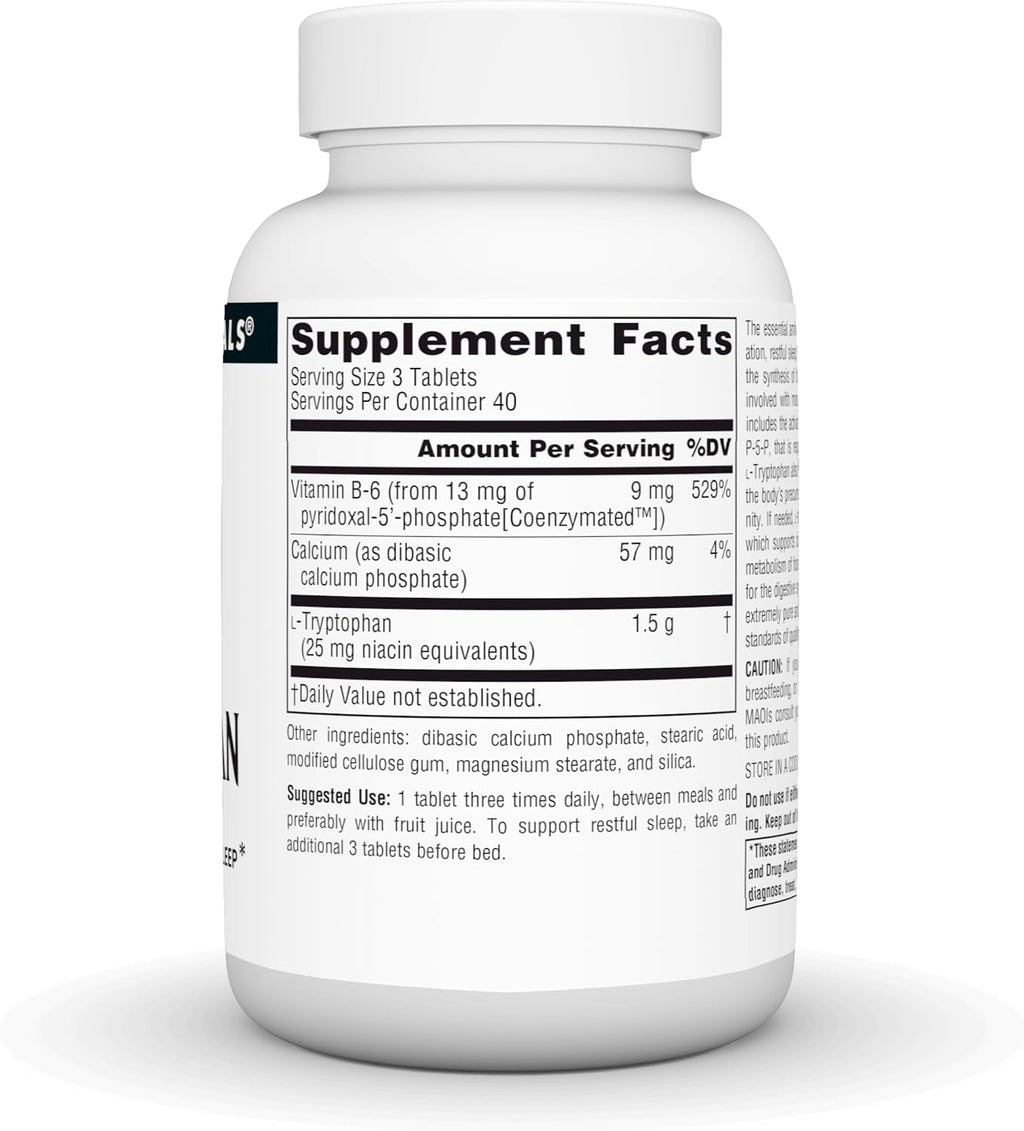 Source Naturals L-Tryptophan con Coenzima B-6, 500mg - 120 Comprimidos