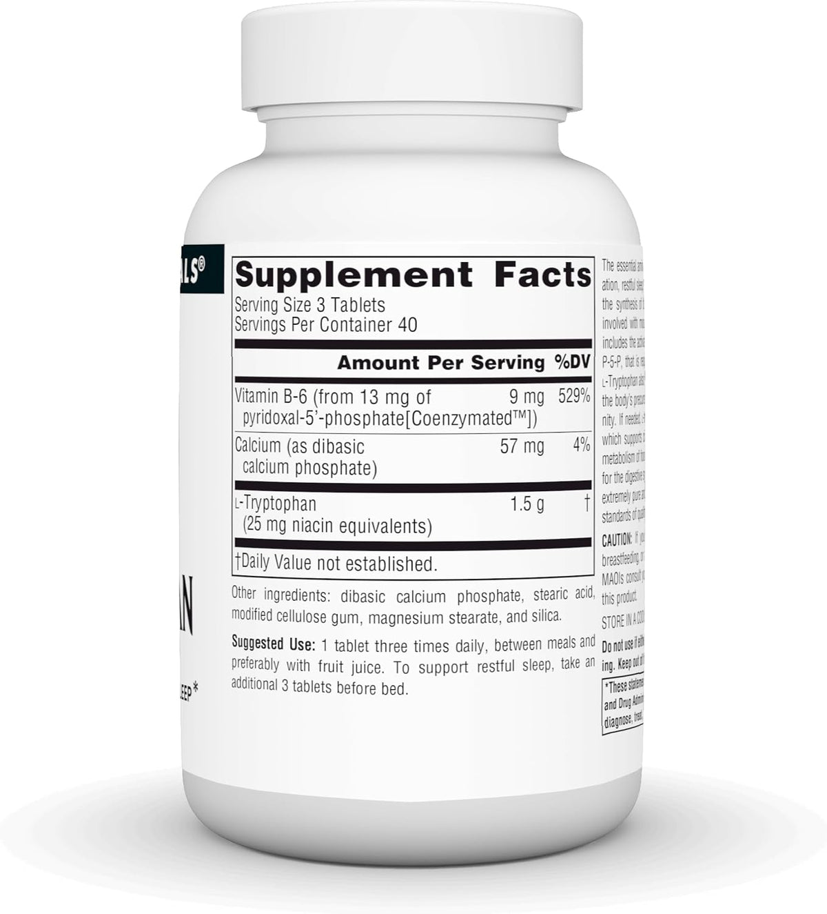 Source Naturals L-Tryptophan con Coenzima B-6, 500mg - 120 Comprimidos – Image 3