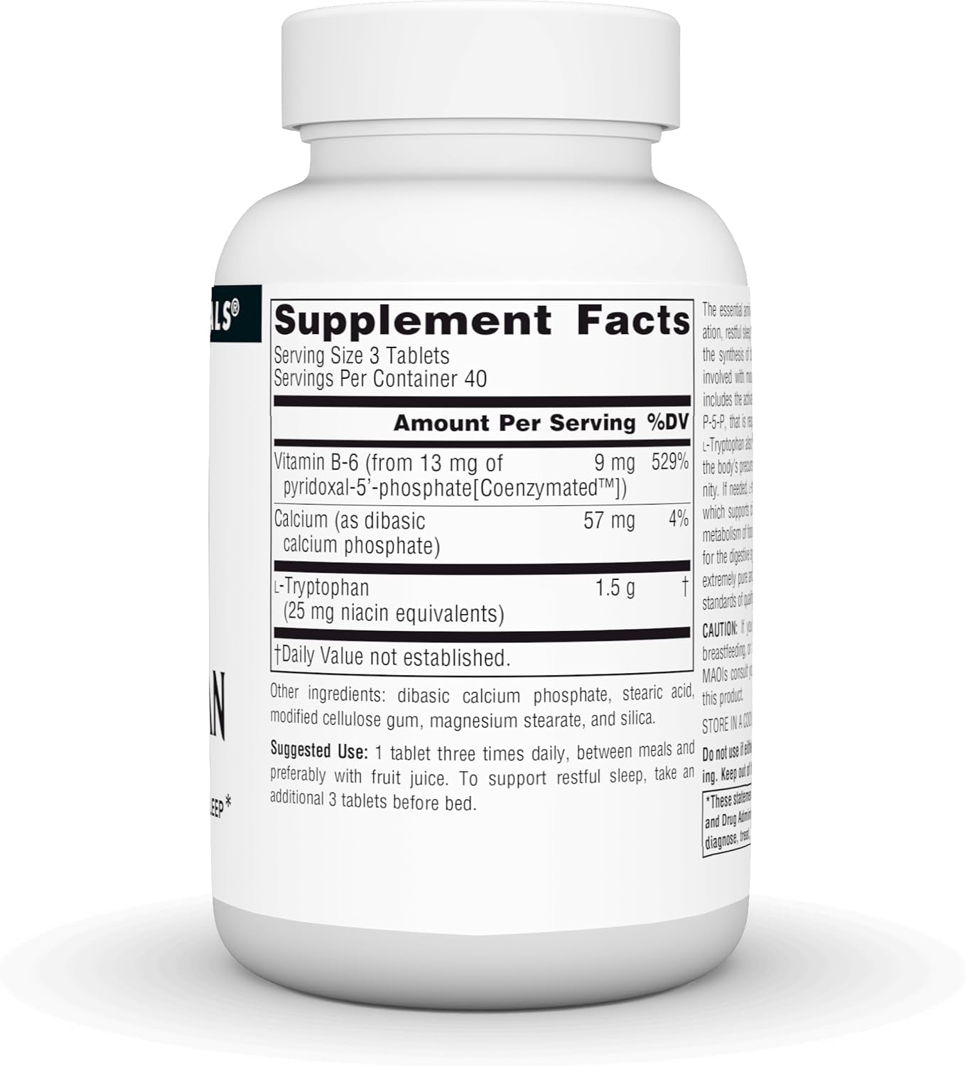 Source Naturals L-Tryptophan con Coenzima B-6, 500mg - 120 Comprimidos