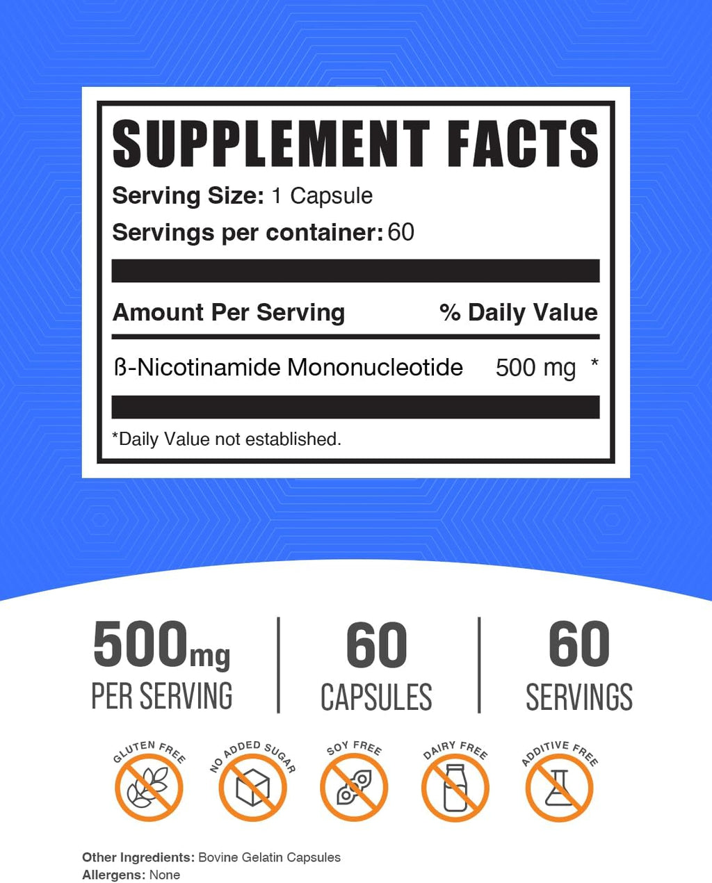 Cápsulas de NMN - Beta-Nicotinamida Mononucleótido (500mg) - 60 Cápsulas