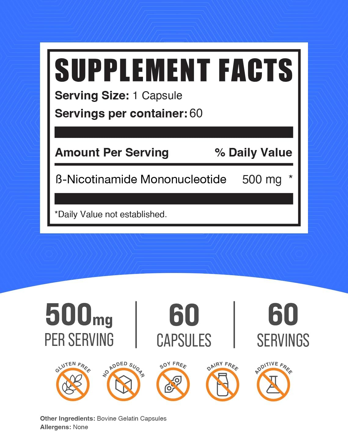 Cápsulas de NMN - Beta-Nicotinamida Mononucleótido (500mg) - 60 Cápsulas