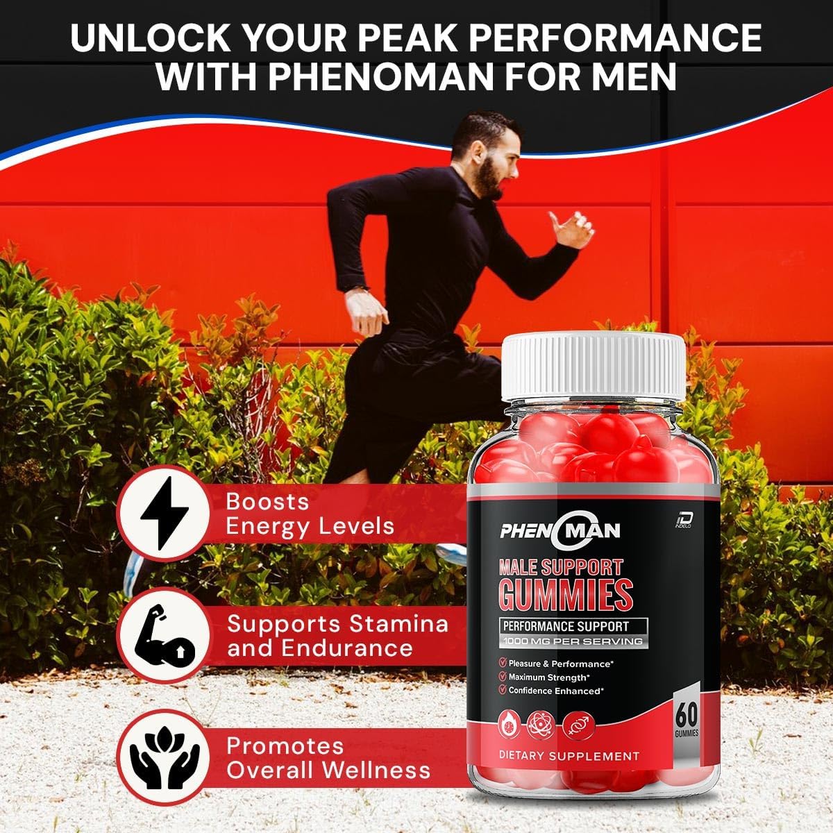 Phenoman for Men Gummies – Phenoman Advanced Formula, Suplemento Extra Fuerte Natural para el Crecimiento Muscular y Apoyo a la Salud General (2 Paquetes – 120 Gominolas)