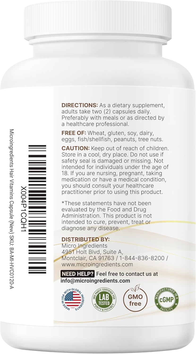 Micro Ingredients Complejo de Vitaminas para el Cabello, 120 Cápsulas