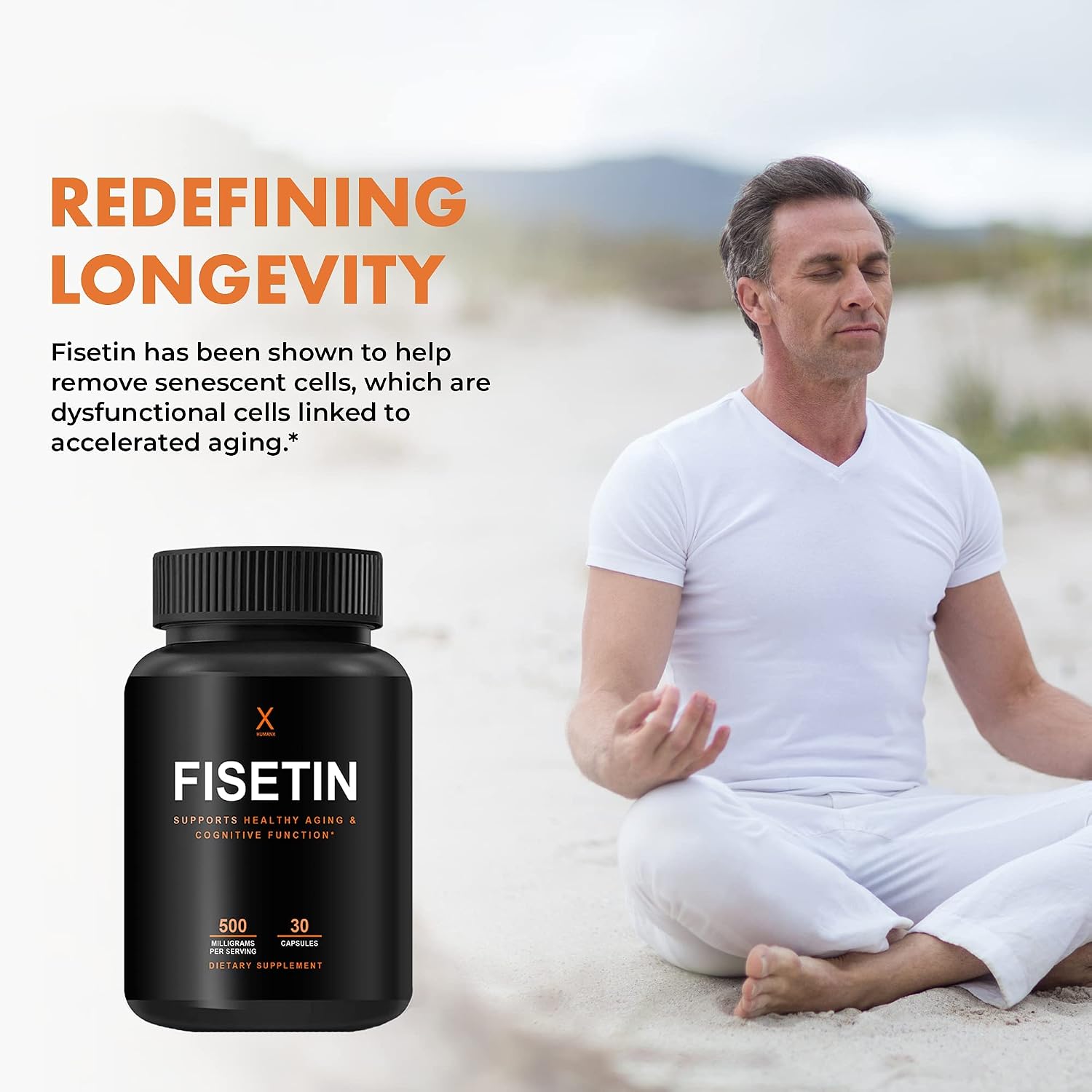 HUMANX Fisetin 500 mg - 98% Pureza - 60 Cápsulas
