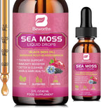 Sea Moss Liquid Drops - Aceite de Semilla Negra y Musgo Irlandés con Bardana, Vejiga de Mar, Saúco, Espirulina - 118 ml - Vegano