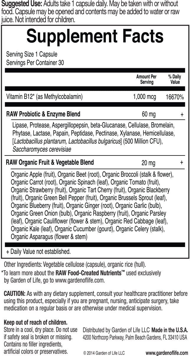 Garden of Life Vitamin Code RAW B12 - 1000 mcg, 30 Cápsulas Vegetarianas