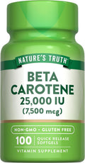 Nature's Truth Betacaroteno 25000 UI Cápsulas Blandas - 100 Unidades - Complemento de Vitamina A - Sin OMG y Sin Gluten