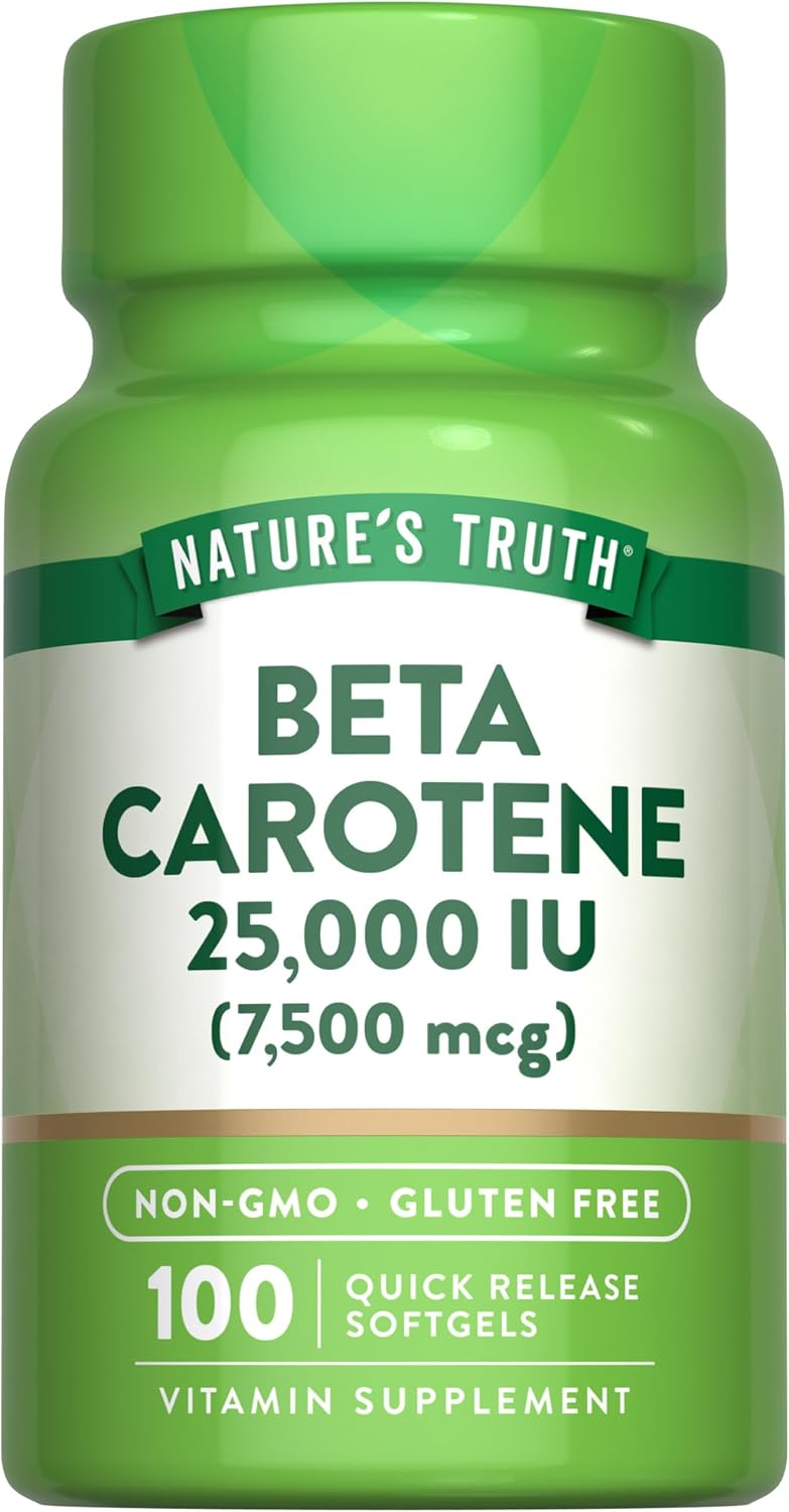 Nature's Truth Betacaroteno 25000 UI Cápsulas Blandas - 100 Unidades - Complemento de Vitamina A - Sin OMG y Sin Gluten