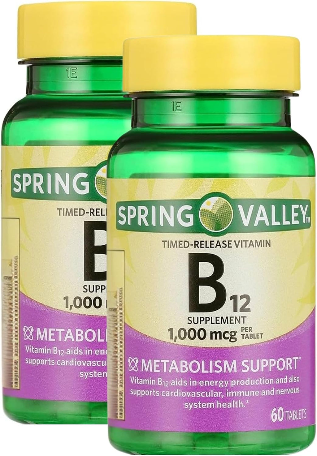 Vitamina B12 1000 mcg Liberación Prolongada – 60 Comprimidos para Mujeres y Hombres – Apoyo Energético y Metabólico – Sin Gluten (Paquete de 2)