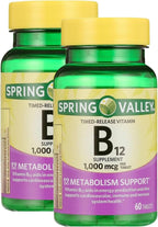 Vitamina B12 1000 mcg Liberación Prolongada – 60 Comprimidos para Mujeres y Hombres – Apoyo Energético y Metabólico – Sin Gluten (Paquete de 2)
