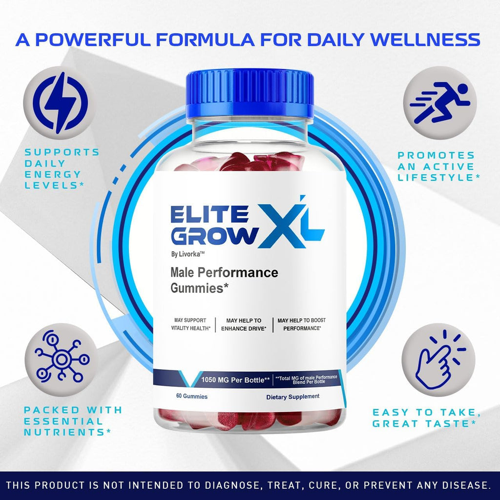 Elite Grow XL Gummies (3 Pack) - Gominolas para Hombres, Fórmula Premium Natural, 180 Gominolas