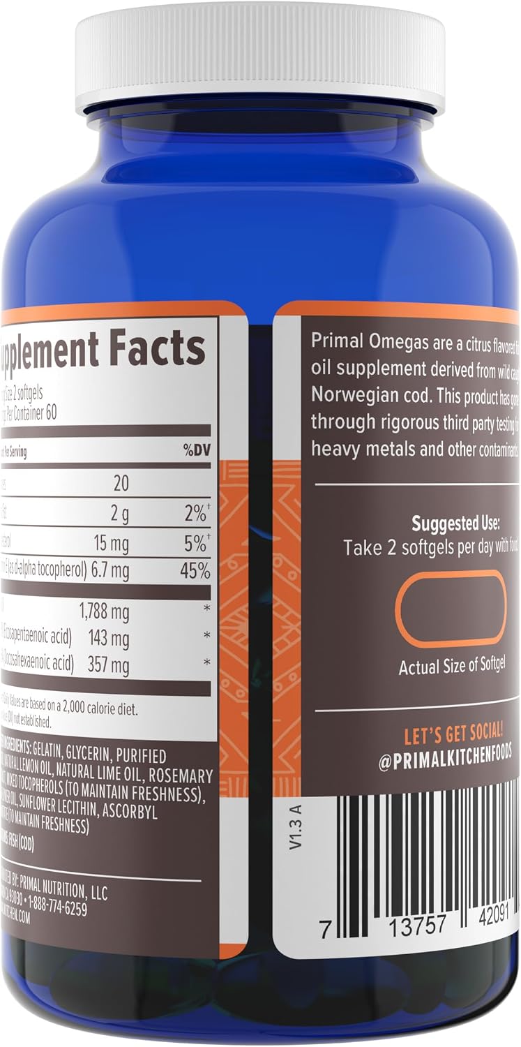 Primal Blueprint Primal Omegas, Omega-3 Fatty Acid Supplement, 120 Capsules