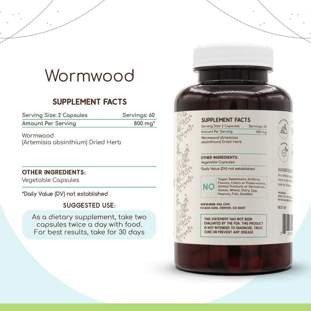 HerbEra Wormwood 120 Cápsulas, 400 mg de Ajenjo (Artemisia Absinthium)
