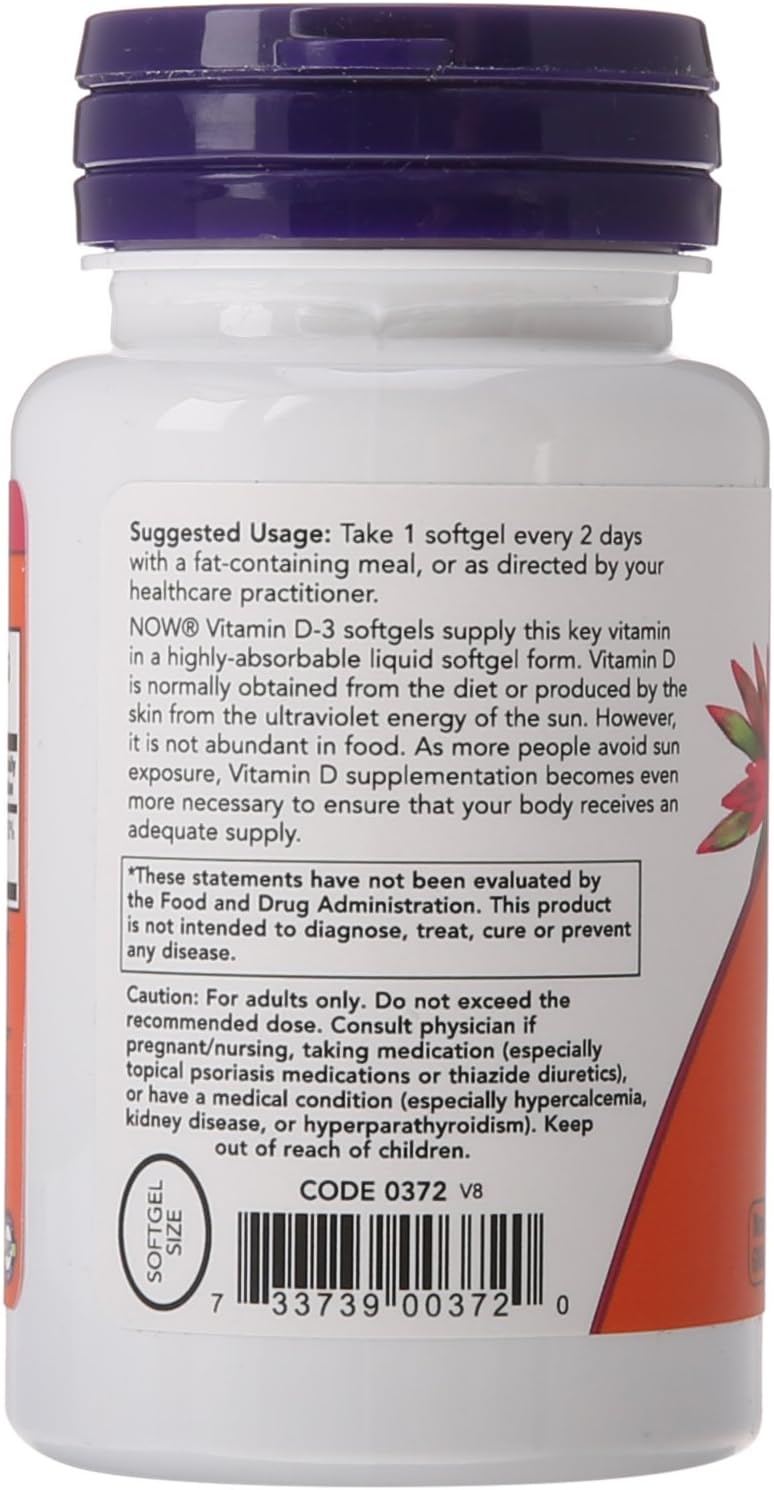 NOW Vitamin D-3 5.000 UI, 120 Cápsulas Blandas