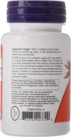 NOW Vitamin D-3 5.000 UI, 120 Cápsulas Blandas