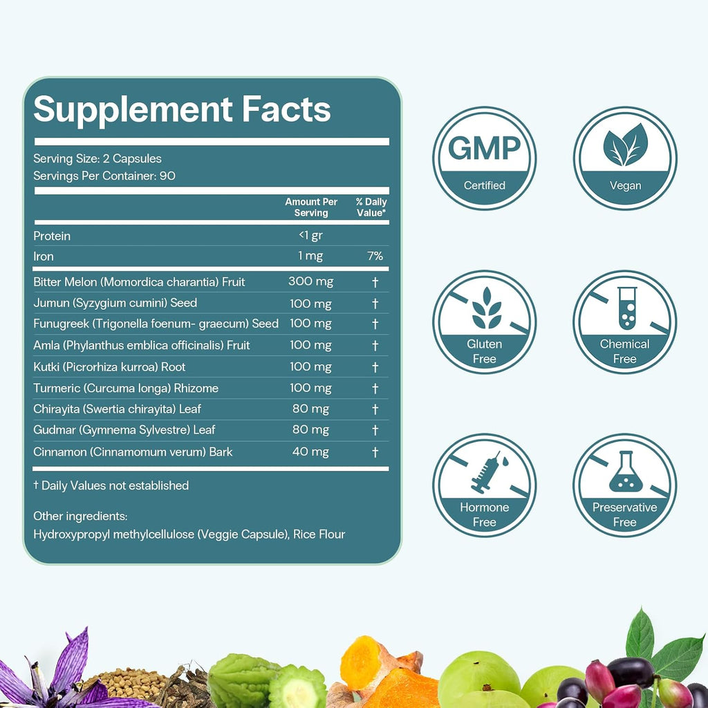Curalin Blood Sugar Complex: Complejo de 9 Hierbas para el Metabolismo de la Glucosa y Energía - 180 Cápsulas