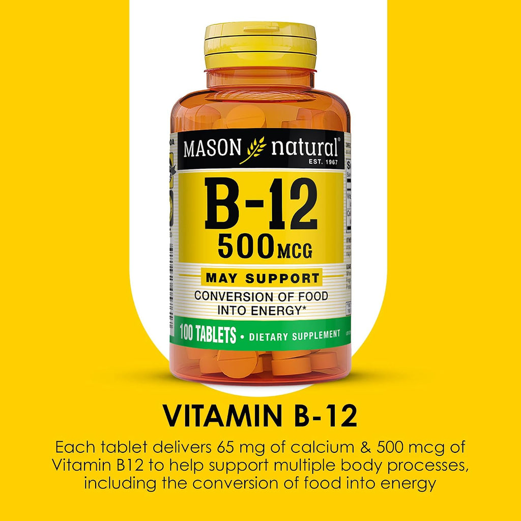 MASON NATURAL Vitamina B12 500 mcg con Calcio, 100 Comprimidos (Pack de 3)