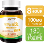 LOVITA Vitamina B2 (Riboflavina) 100 mg, Liberación Sostenida 8 Horas, 130 Comprimidos Veganos