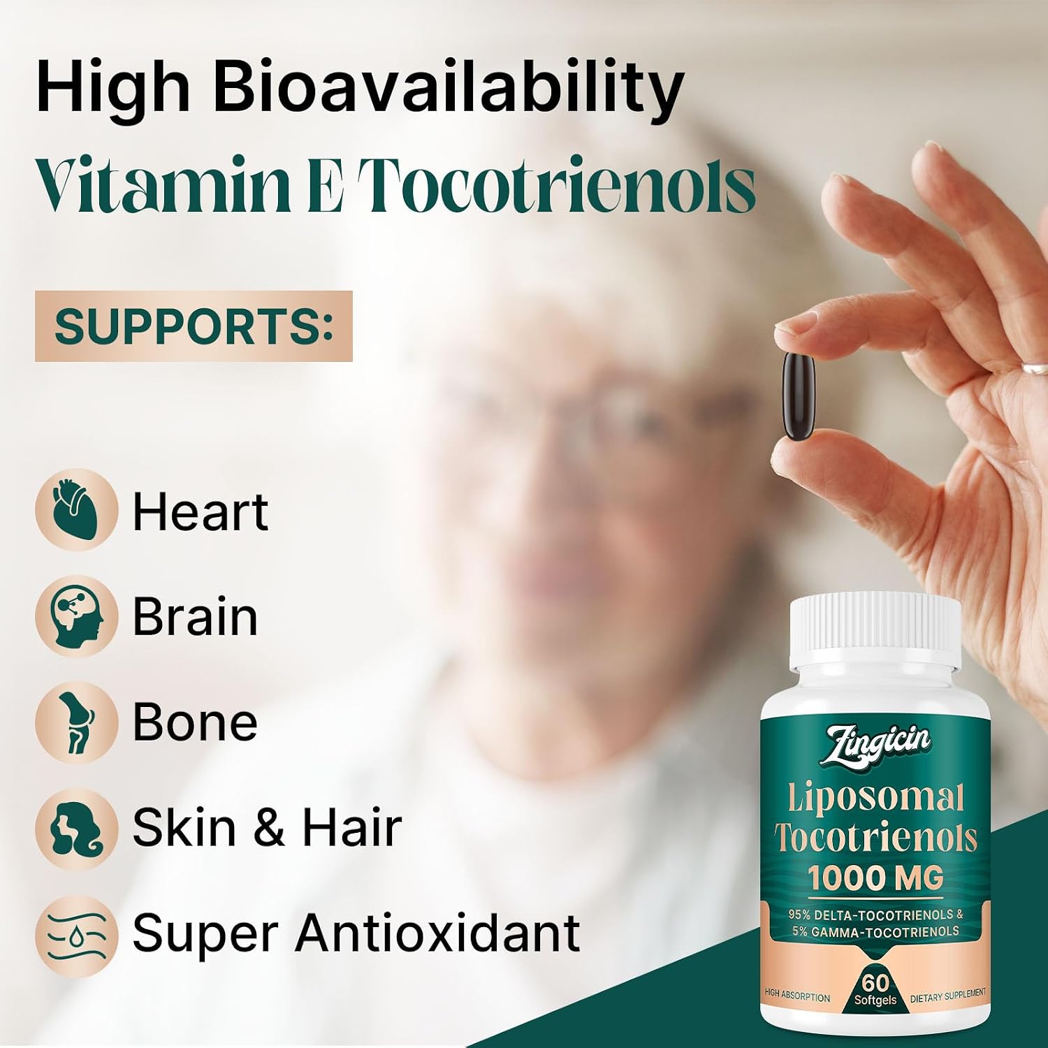 Vitamina E Tocotrienoles Liposomales 1000mg - Suplemento de Delta y Gamma Tocotrienol para Huesos y Antioxidante, 120 Cápsulas