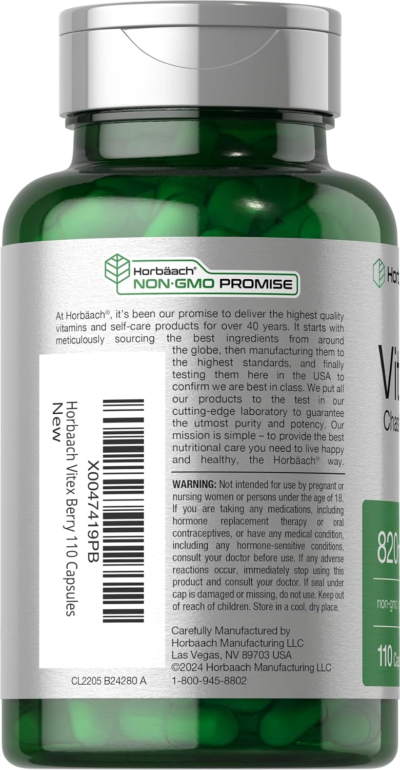 Horbäach Vitex Berry | 110 Cápsulas | Sauzgatillo (Agnus-Castus) | No GMO, Sin Gluten