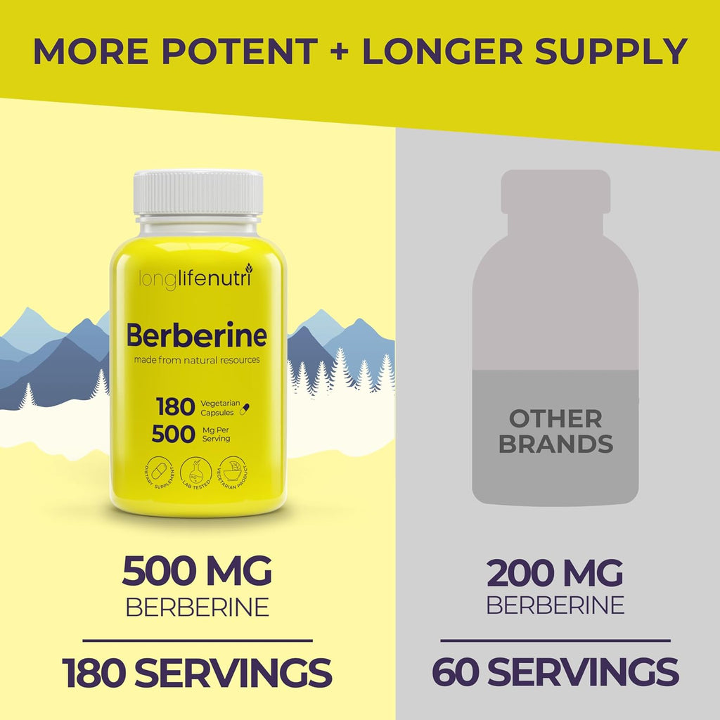 LongLifeNutri Berberine 500 mg – 180 Cápsulas Vegetales